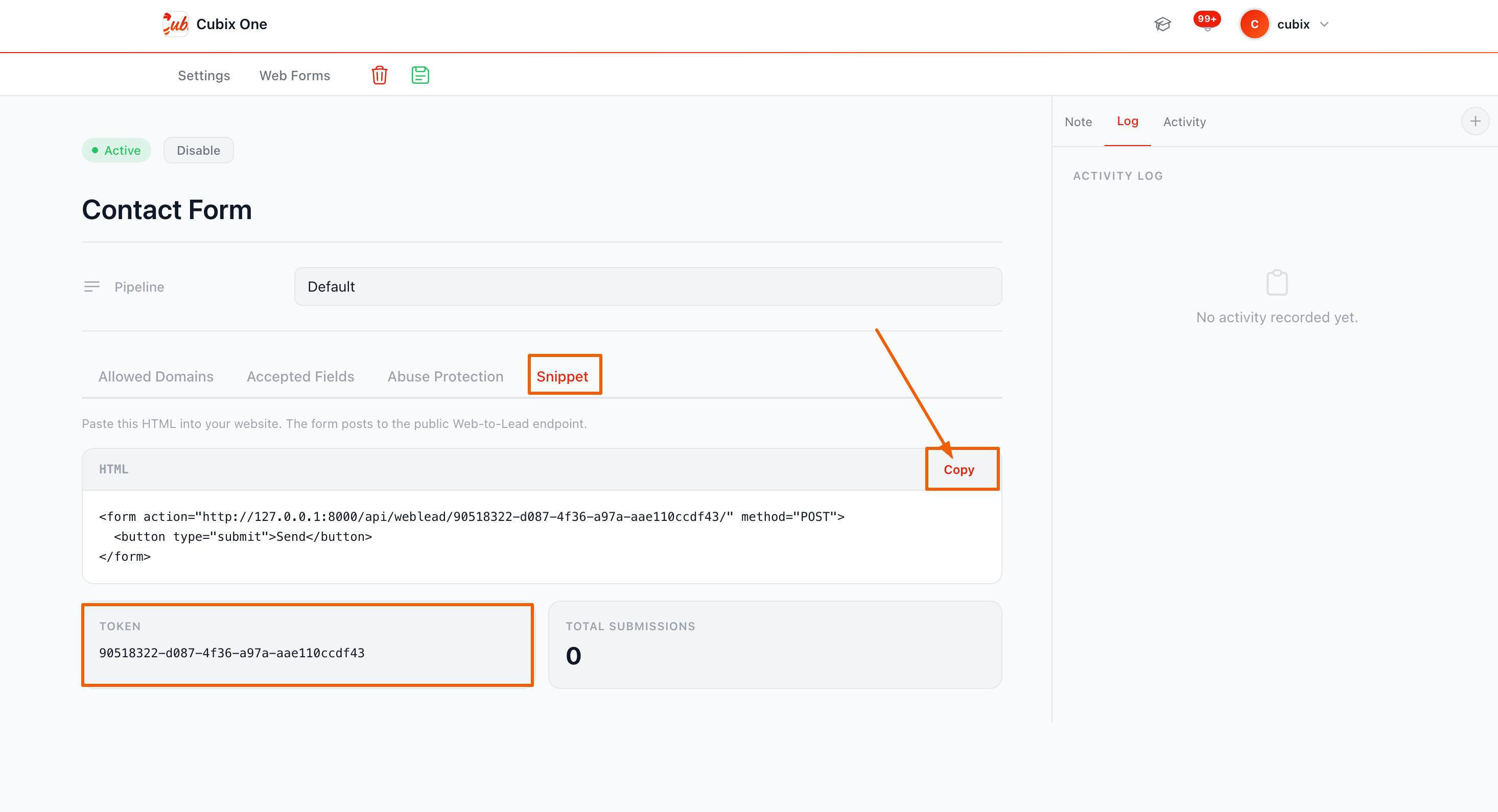 Webform detail — Token field